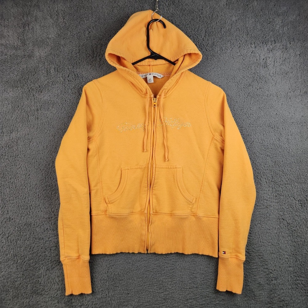 VTG Tommy Hoodie Size Small Sweatshirt Y2K Full Zip Embroidered Rhinestone Logo